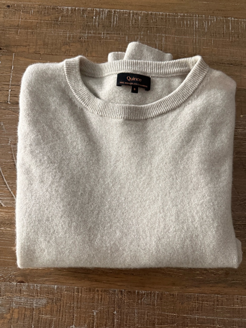 Quince Women’s Mongolian Cashmere Crewneck Sweater Color Heather Cloud Beige
